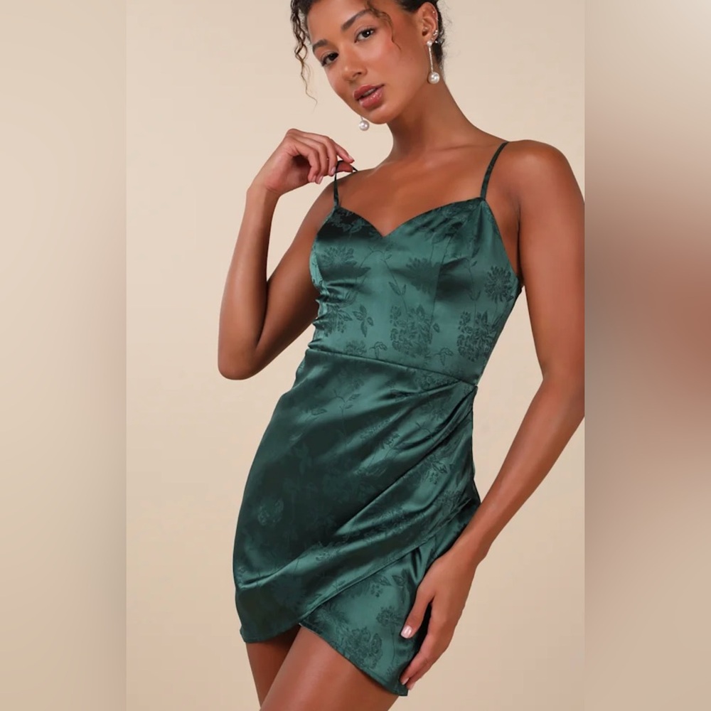 Lulu's Green Satin Mini Dress